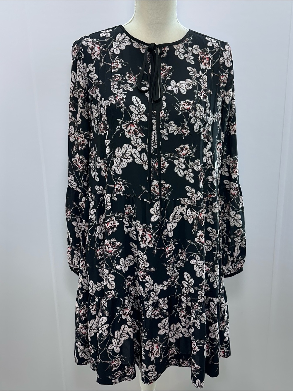 ERIN by Erin Fetherston Black Floral Tie-Front Midi Dress